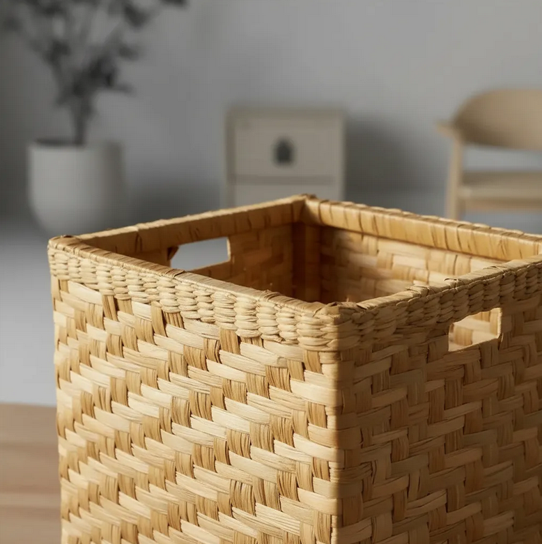 Cesto Caixote Fibra Taboa Natural 35x25x18 Cm em ambiente