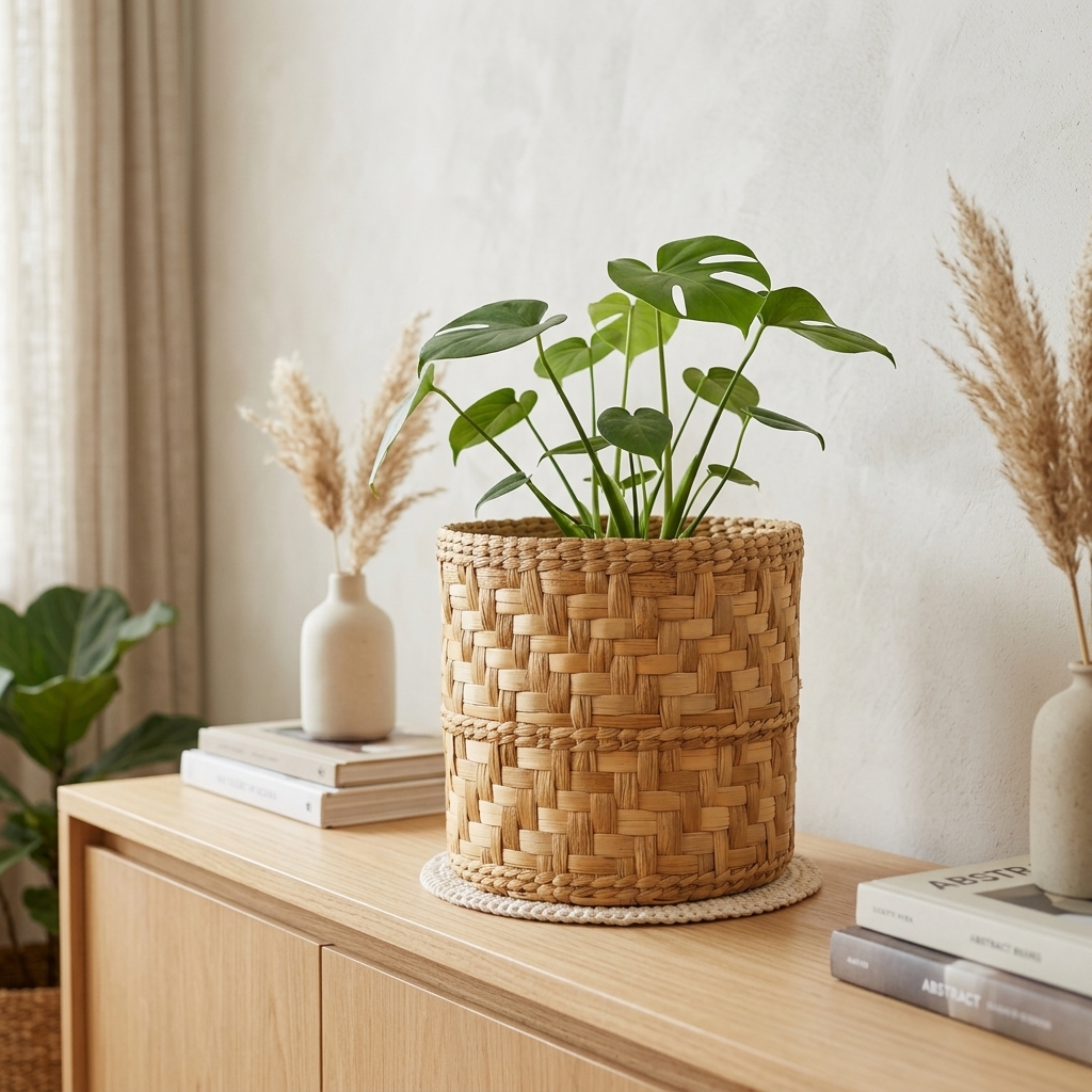 Cesta Organizadora Cachipot Vaso Taboa Redondo 25x22 Cm em ambiente