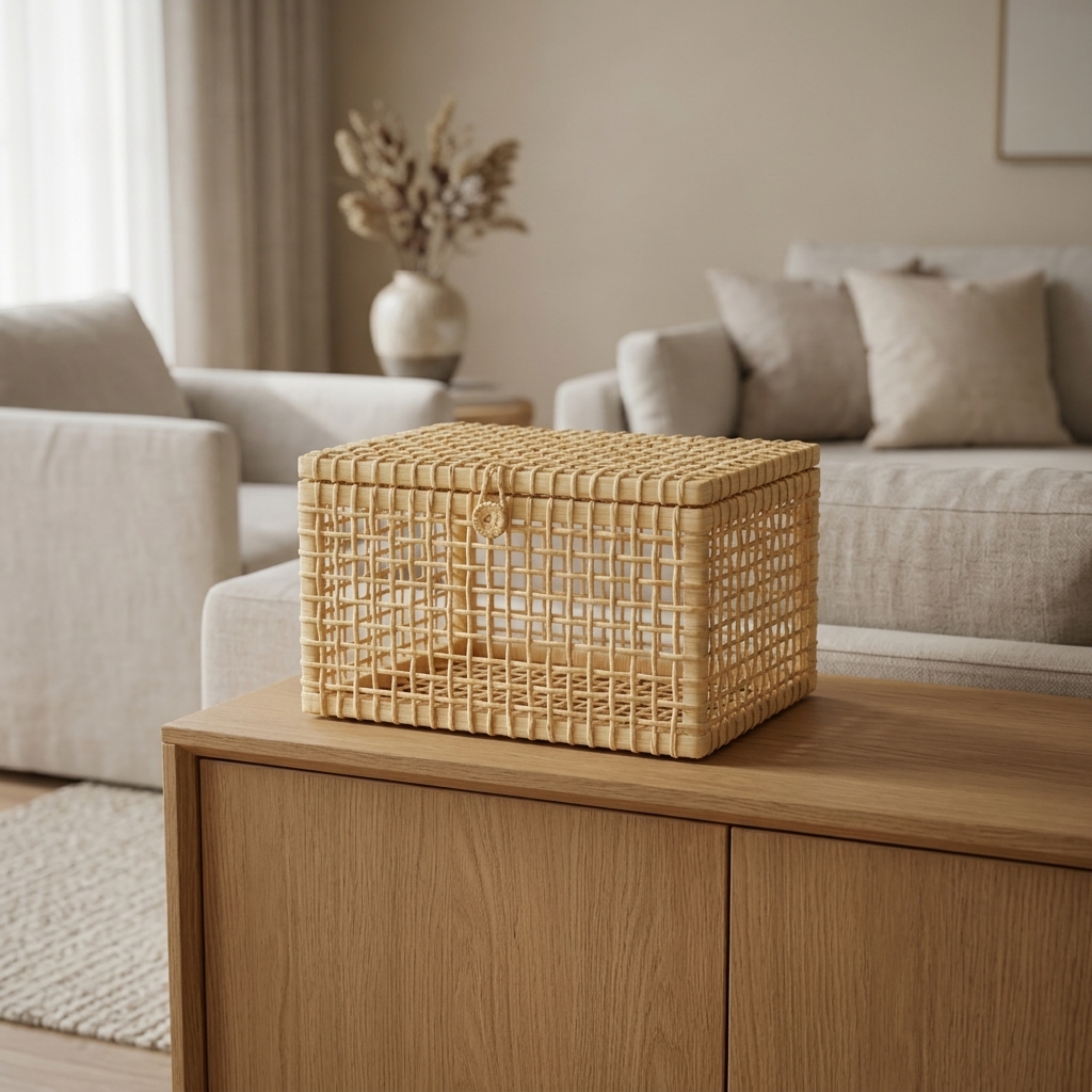 Baú Palha Milho Natural 40x32x26 Palha Natural Cm em ambiente