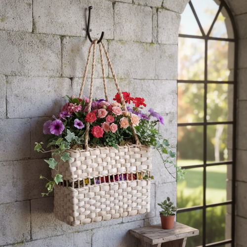 Floreira Bolsa Infantil De Parede Palha Milho Nt 18x09x13 Cm